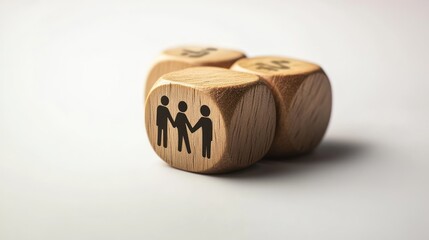 Wooden Dice with Teamwork Symbol