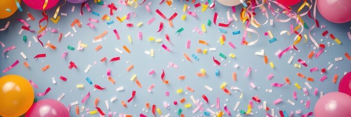 Colorful celebration background with party confetti on pink background, happy, cheerful