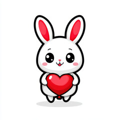 Fototapeta premium Cute cartoon bunny holding red heart, expressing joy and love. This adorable character is perfect for children illustrations and Valentine Day themes