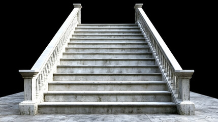 Fototapeta premium Grandiose Stone Staircase: 3D Render of Weathered Marble Steps with Balustrades against Black Background