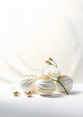 Fototapeta premium White and gold colored luxury elegantly sweets for Christmas and cozy blur background