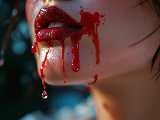 Halloween night.  Blood drips.  Vampire bite marks.  Long exposure.