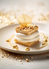 White and gold colored luxury elegantly sweets for Christmas and cozy blur background