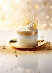 White and gold colored luxury elegantly sweets for Christmas and cozy blur background