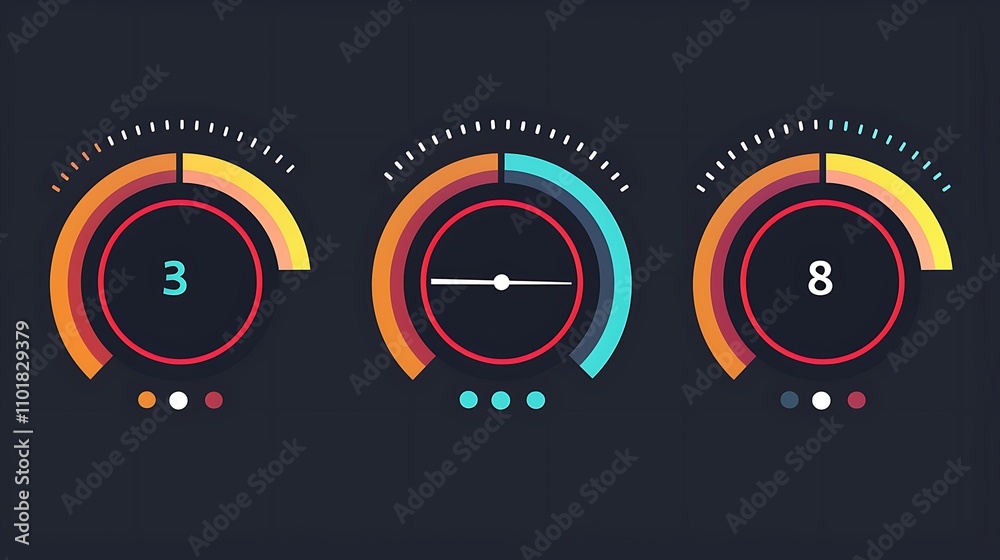 Poster a graphic representation of three gauges displaying different values, likely for data visualization 