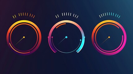 A vibrant graphic featuring three gauge dials with colorful gradients, likely for data visualization or dashboard design.