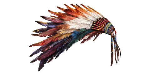 Colorful Feathered Headdress Isolated on Transparent Background
