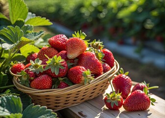 Bounty of Ripe Strawberries: A Colorful Display of Freshness and Temptation in Nature's Garden