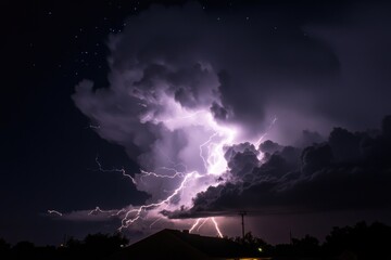 A lightning bolt illuminated the dark sky with its bright flash, providing a moment of drama and contrast