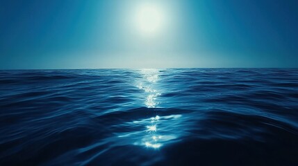 Obraz premium Serene Deep Blue Water with Reflections Beneath Bright Sky