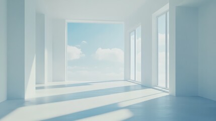 White and Clean Empty Room with Large Windows Interior