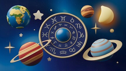 A zodiac sign encompassed by various planets along with the earth