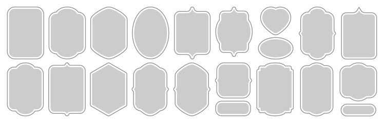 Set of simple gray frames with double stroke. Collection of vertical blank templates to decorate text. Greeting or wedding frames. Decorative beige frames. Set of provence antique frames. Stickers 