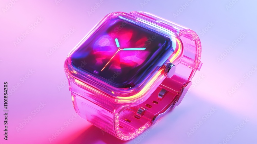 Poster pink transparent smartwatch with neon display