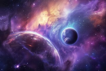 Planets and stars in the vastness of space create a mesmerizing cosmic landscape.