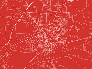 Christmas Map of Belchatow, Poland in Snowy White on Festive Red Background.