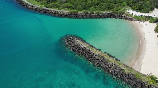 Marlo's Beach - Swimming Basin By Tweed River At Fingal Head In NSW, Australia. - aerial shot