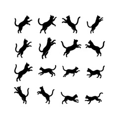 
Silhouette of a Cat Jumping and running in Motion Set