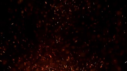 Flying around fire dust particles sparks or ember from a burning fire with realistic movement. on a black background - Powered by Adobe