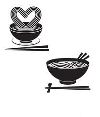 set of vector noodles, noodles bowl silhouette