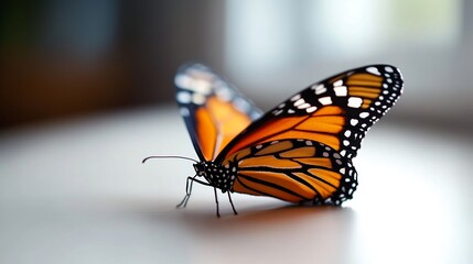 Obraz premium Close-up of a Monarch Butterfly on a White Surface
