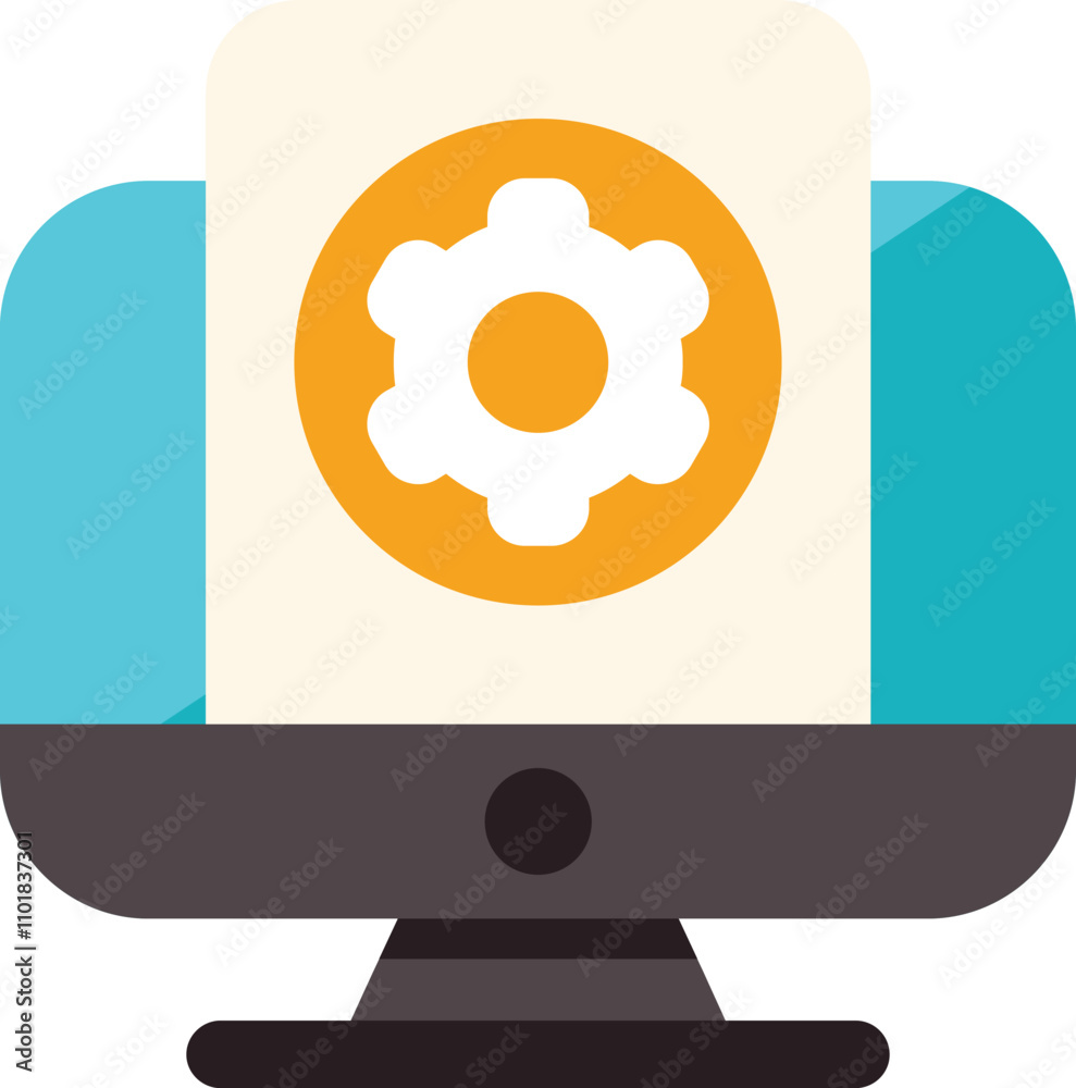 Aufkleber desktop computer displaying a settings configuration interface with a prominent gear icon