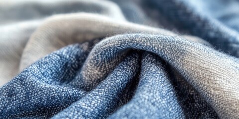 Fototapeta premium A detailed close up view of fabric showcasing a soft texture in shades of blue and gray, highlighting the gentle and soothing appearance of the material.