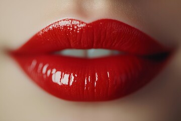 Obraz premium Close-up Photograph of Lips with Glossy Red Lipstick