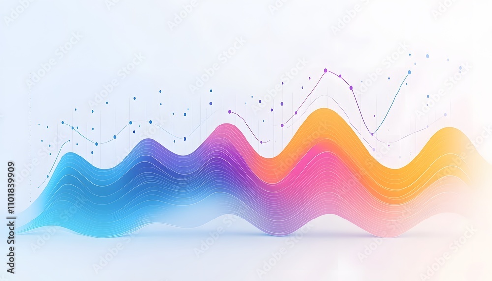 Poster a vibrant wave of colorful graphs depicting data trends and analytics. the design showcases an inter
