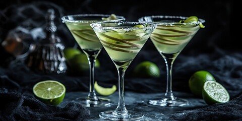 Mummy Cocktails featuring Lime against a dark backdrop. The contrasting colors enhance the festive appeal of these unique cocktails, perfect for Halloween or themed gatherings.