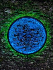 Circle of colour on stone wall