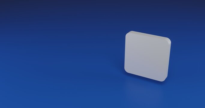 Isolated realistic white rounded square symbol with shadow. Located on the right side of the scene. 3d illustration on transparent background