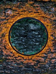 Circle of colour on stone wall