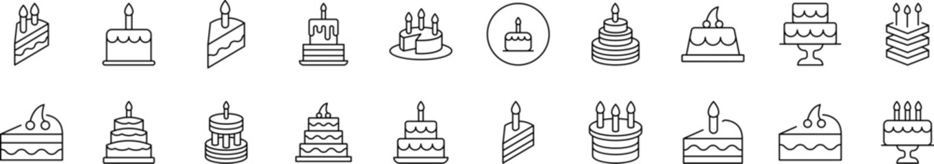 Various Cakes Thin Icons Collection. Editable Stroke. Suitable for Web Sites, Books, Cards, Apps