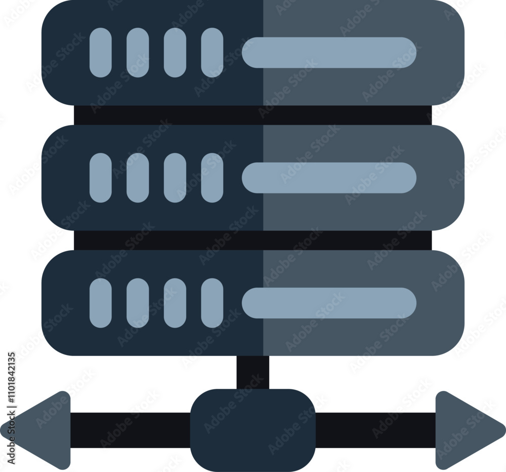 Poster data transferring between servers icon representing data backup and recovery in a simple flat design