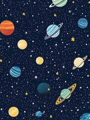 Naklejka premium A colorful painting of the solar system with planets and stars. 