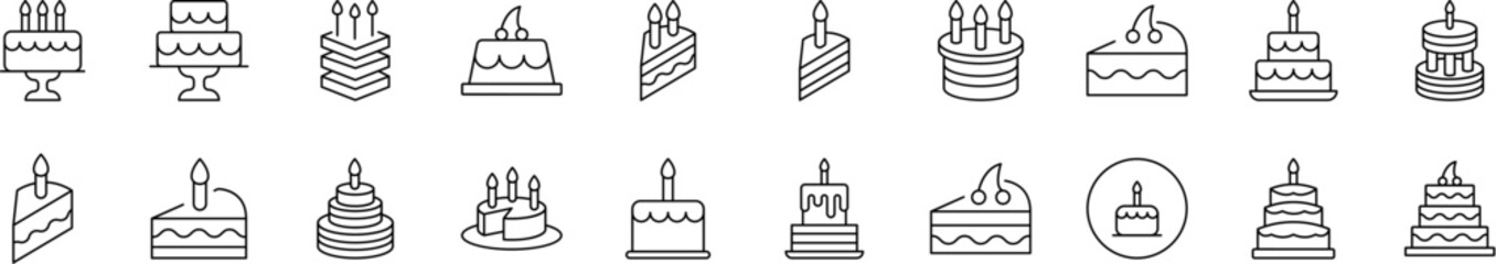 Various Cakes Related Icon Set. Editable Stroke. Suitable for Web Sites, Books, Cards, Apps