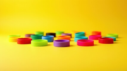 Silicone bracelets with blank surfaces on a vivid yellow backdrop.