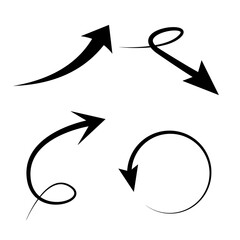 Arrow vector icons 4 set. Sketch arrow design for business plan and education. Set of arrows black icons. Circle arrows, rotate arrow, redo process symbol.