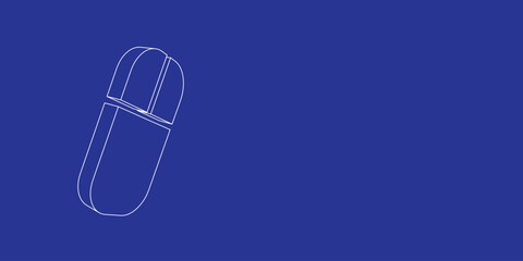 The outline of a large computer mouse symbol made of white lines on the left. 3D view of the object in perspective. Vector illustration on indigo background