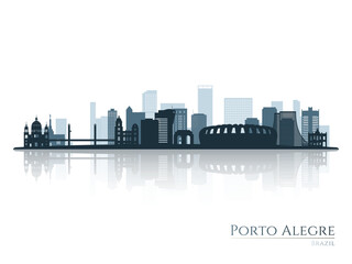 Fototapeta premium Porto Alegre skyline silhouette with reflection. Landscape Porto Alegre, Brazil. Vector illustration.