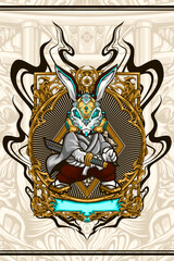 Obraz premium samurai rabbit cyberpunk vector illustration