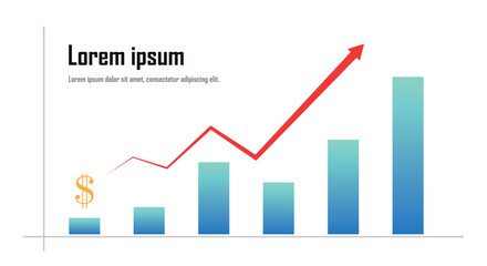 Bar graph with upward line, business and financial concept, increase value, infographics chart on white background