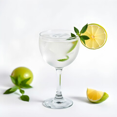 Gin tonic cocktail drink into a glass on white background