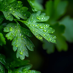 Raindrops on green leaves nature's refreshing detail close-up shot outdoor setting vibrant scene for eco-lovers
