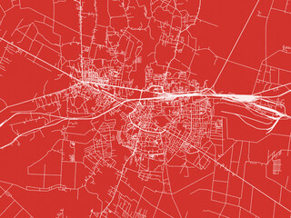 Christmas Map of Chelm, Poland in Snowy White on Festive Red Background.