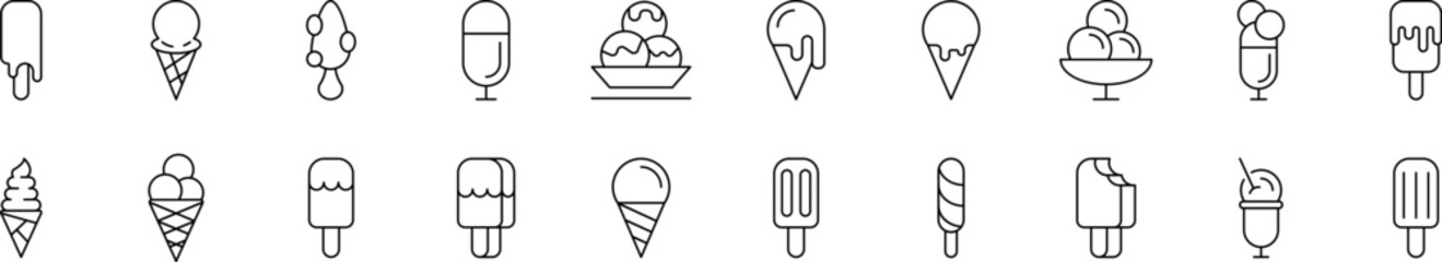 Ice Cream Outline Simple Linear Image Collection. Editable Stroke. Suitable for Web Sites, Books, Cards, Apps