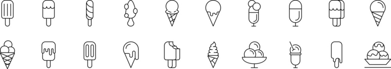 Ice Cream Bundle of Thin Icons. Editable Stroke. Suitable for Web Sites, Books, Cards, Apps