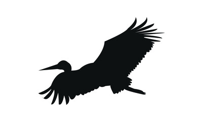 Flying Stork Silhouette Design  And Vector Illustration. 
