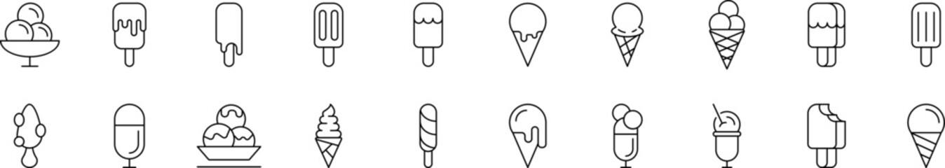 Ice Cream Simple Isolated Line Icons Collection. Editable Stroke. Suitable for Web Sites, Books, Cards, Apps